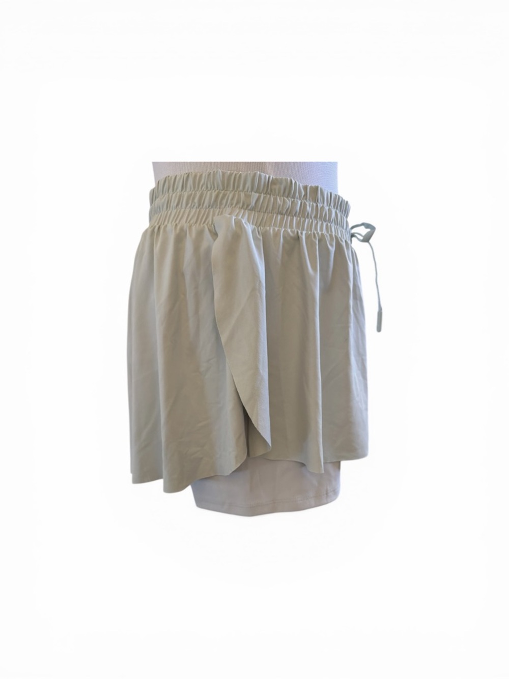 Women's Athletic Drawstring Shorts - Light Taupe - Picture 3 of 4
